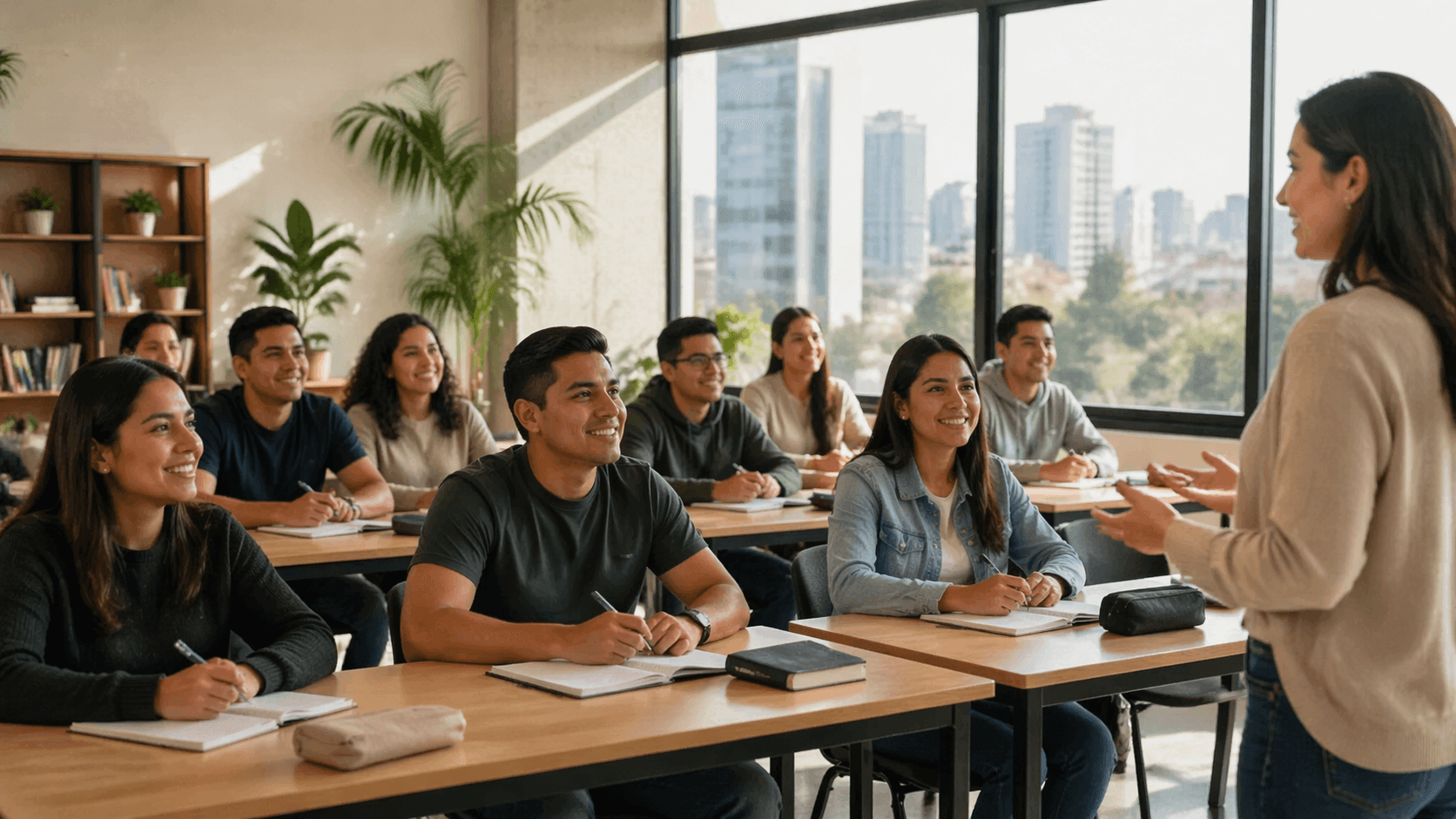 Estudiantes aprendiendo inglés en una escuela moderna en CDMX